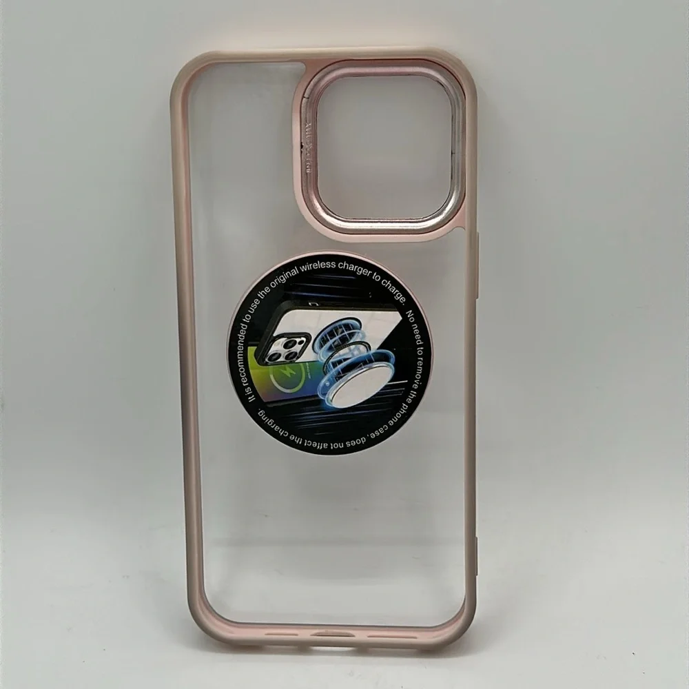 iPhone 14 Pro Max clear and pink MagSafe phone case